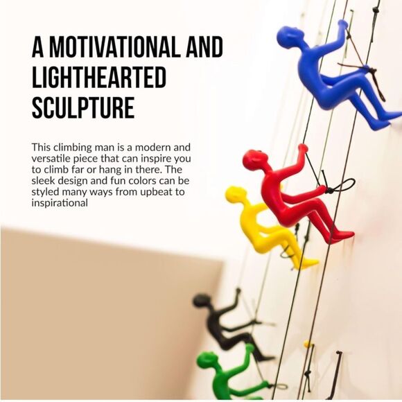 Climbing Man Wall Art for Home Decor with 30” Leather Rope | Polyresin Statues - Picture 6 of 7